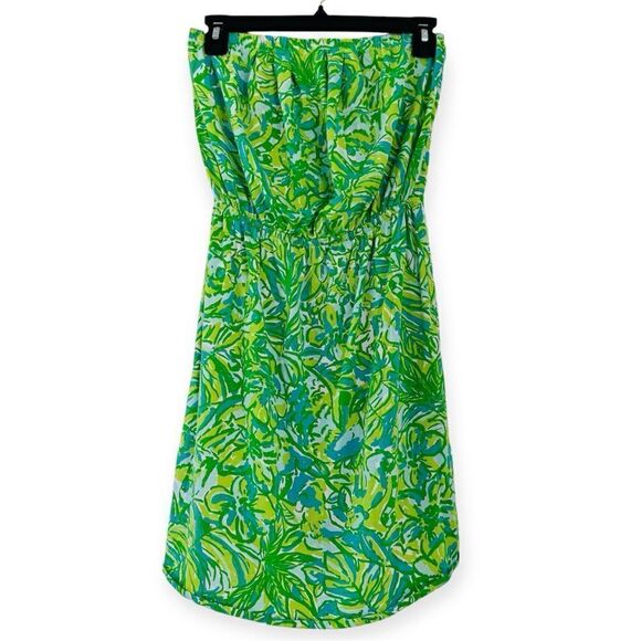 Lilly Pulitzer Windsor Strapless Dress Fresh Citrus Green Parrot Size Small - Picture 2 of 7